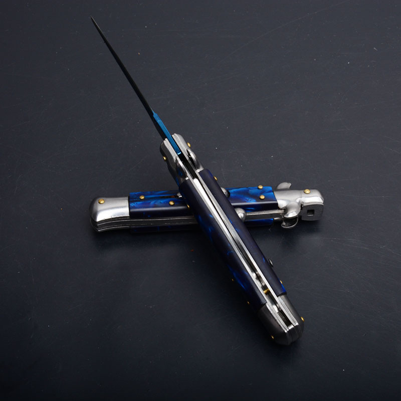 Italy AKC Godfather Stiletto Mafia OTF AUTO Knife 3.77" 440c Steel Blade, Acrylic Handles