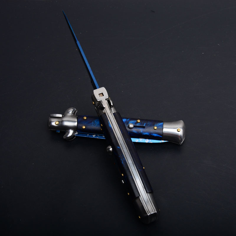 Italy AKC Godfather Stiletto Mafia OTF AUTO Knife 3.77" 440c Steel Blade, Acrylic Handles