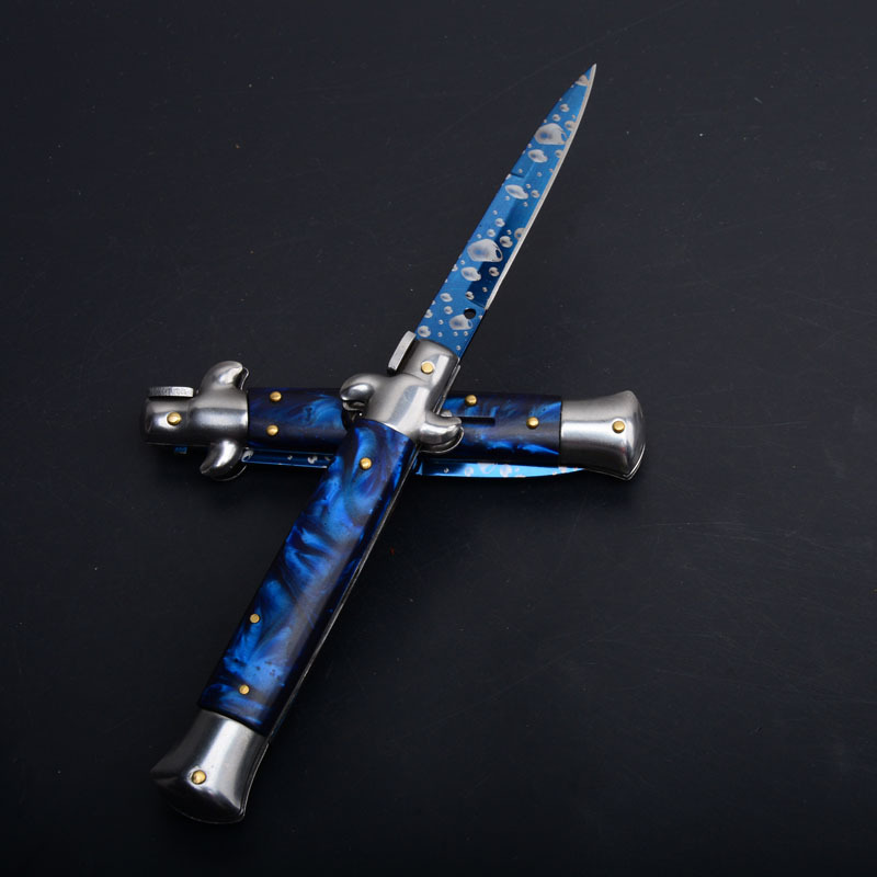 Italy AKC Godfather Stiletto Mafia OTF AUTO Knife 3.77" 440c Steel Blade, Acrylic Handles