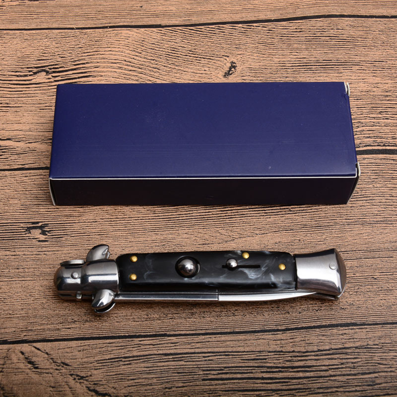 Italy AKC Godfather Stiletto Mafia OTF AUTO Knife 3.77" 440c Steel Blade, Acrylic Handles