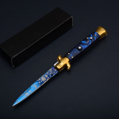 Italy AKC Godfather Stiletto Mafia OTF AUTO Knife 3.77" 440c Steel Blade, Acrylic Handles