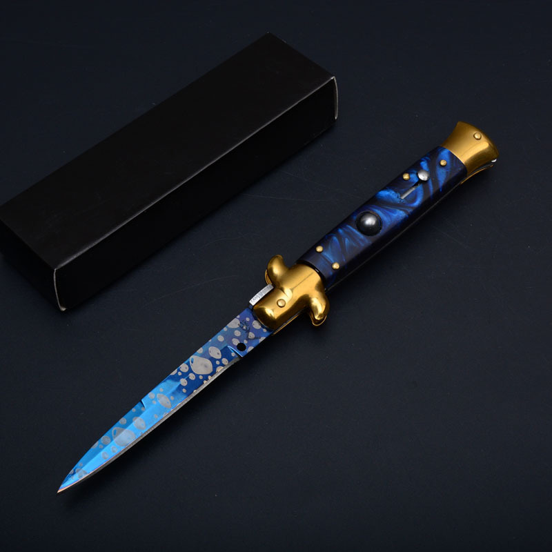 Italy AKC Godfather Stiletto Mafia OTF AUTO Knife 3.77" 440c Steel Blade, Acrylic Handles