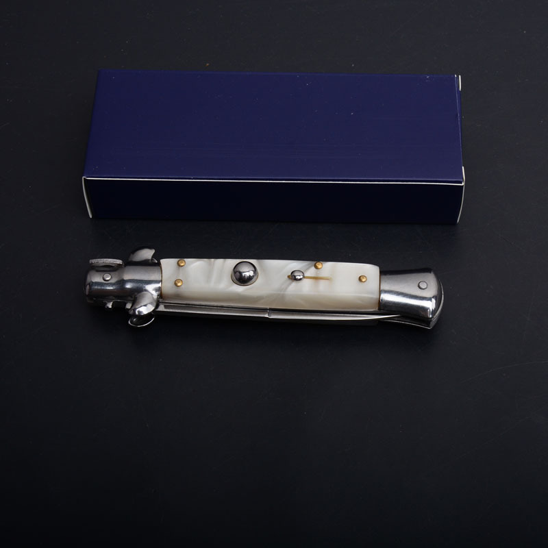 Italy AKC Godfather Stiletto Mafia OTF AUTO Knife 3.77" 440c Steel Blade, Acrylic Handles