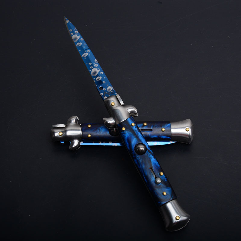 Italy AKC Godfather Stiletto Mafia OTF AUTO Knife 3.77" 440c Steel Blade, Acrylic Handles