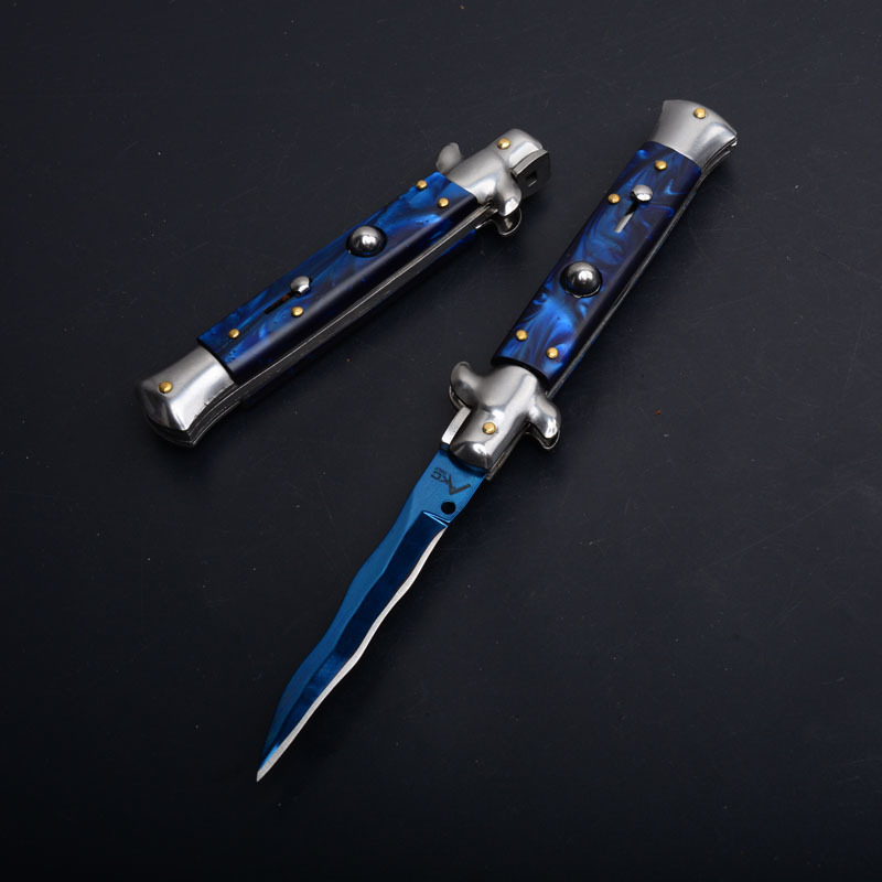 Italy AKC Godfather Stiletto Mafia OTF AUTO Knife 3.77" 440c Steel Blade, Acrylic Handles