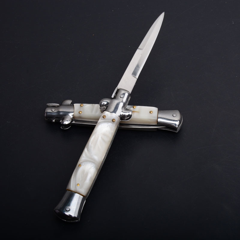 Italy AKC Godfather Stiletto Mafia OTF AUTO Knife 3.77" 440c Steel Blade, Acrylic Handles