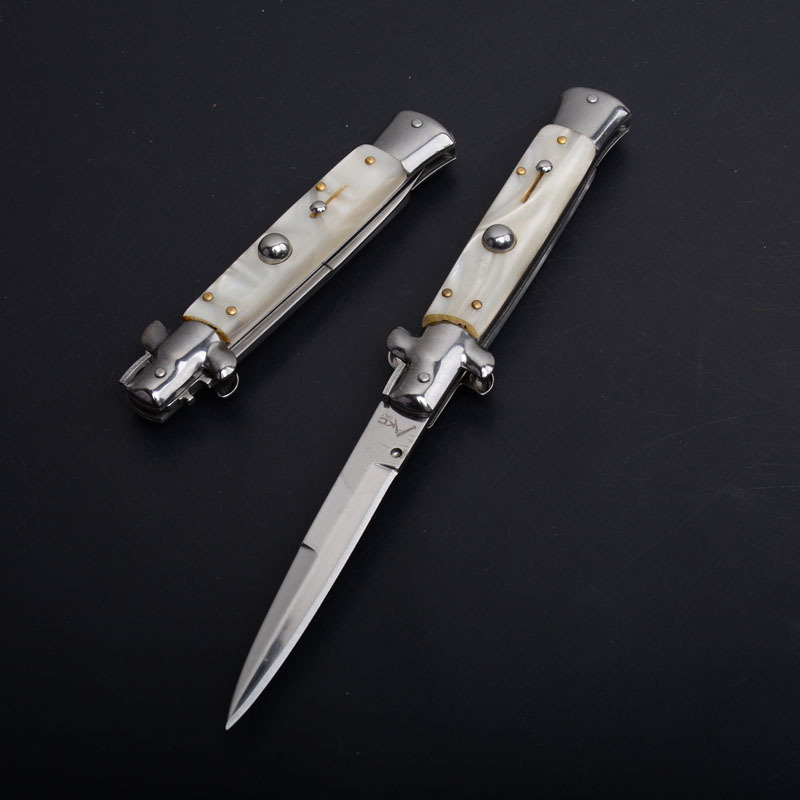 Italy AKC Godfather Stiletto Mafia OTF AUTO Knife 3.77" 440c Steel Blade, Acrylic Handles