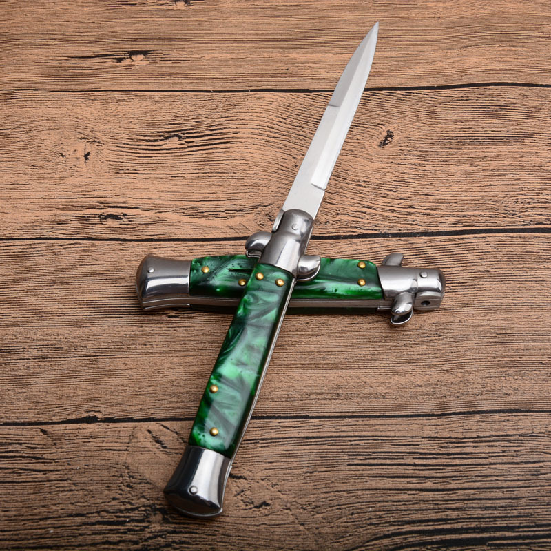 Italy AKC Godfather Stiletto Mafia OTF AUTO Knife 3.77" 440c Steel Blade, Acrylic Handles