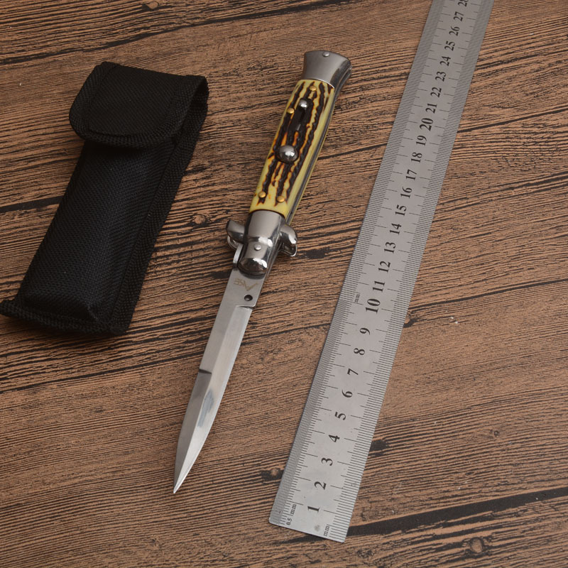 Italy AKC Godfather Stiletto Mafia OTF AUTO Knife 3.77" 440c Steel Blade, Acrylic Handles