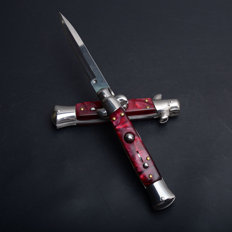 Italy AKC Godfather Stiletto Mafia OTF AUTO Knife 3.77" 440c Steel Blade, Acrylic Handles