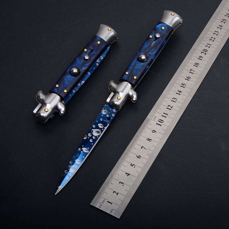 Italy AKC Godfather Stiletto Mafia OTF AUTO Knife 3.77" 440c Steel Blade, Acrylic Handles