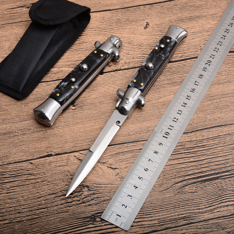 Italy AKC Godfather Stiletto Mafia OTF AUTO Knife 3.77" 440c Steel Blade, Acrylic Handles