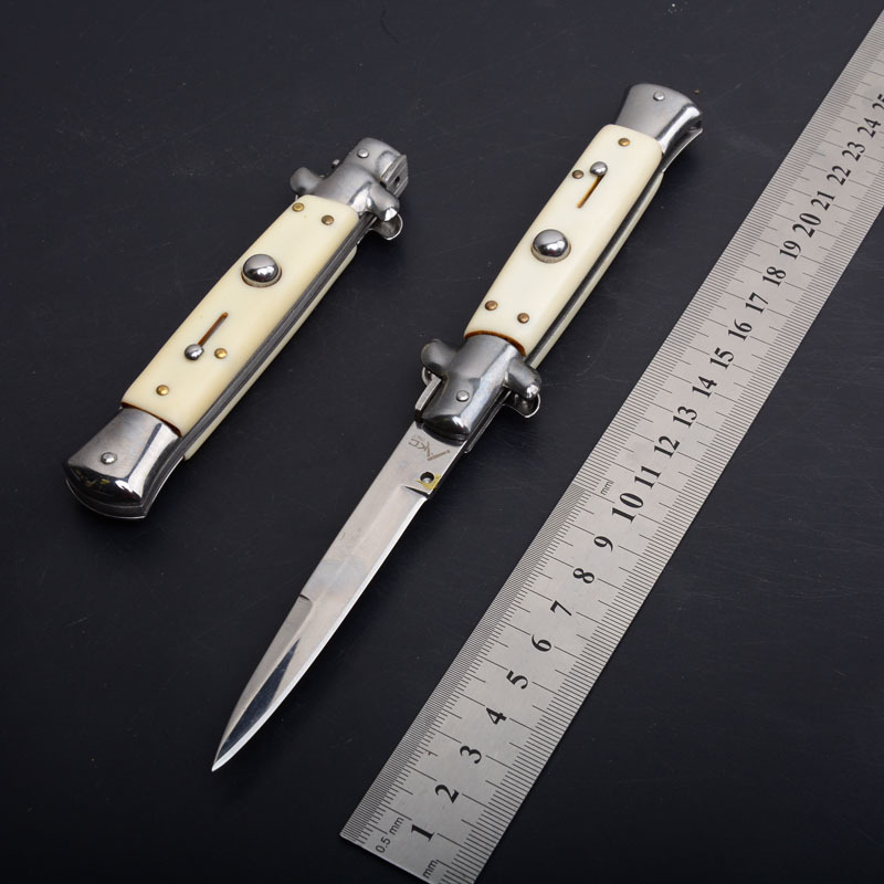 Italy AKC Godfather Stiletto Mafia OTF AUTO Knife 3.77" 440c Steel Blade, Acrylic Handles