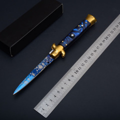 Italy AKC Godfather Stiletto Mafia OTF AUTO Knife 3.77" 440c Steel Blade, Acrylic Handles