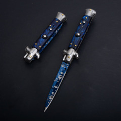 Italy AKC Godfather Stiletto Mafia OTF AUTO Knife 3.77" 440c Steel Blade, Acrylic Handles