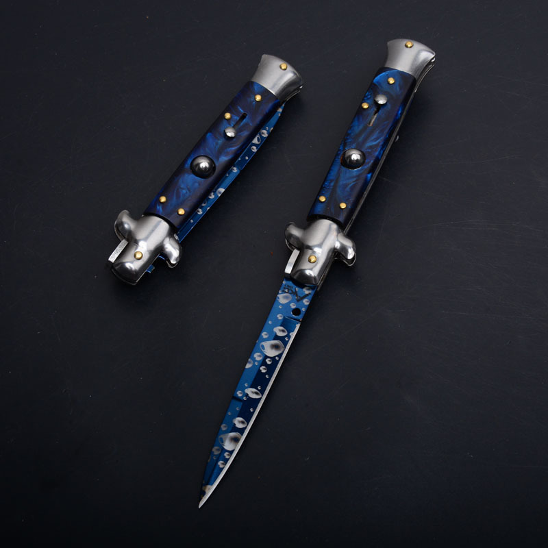 Italy AKC Godfather Stiletto Mafia OTF AUTO Knife 3.77" 440c Steel Blade, Acrylic Handles