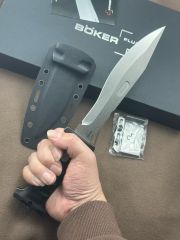 Boker Plus Extension Knife, D2 Stonewashed Variable Length Recurve Blade, G10 Handles, Kydex Sheath
