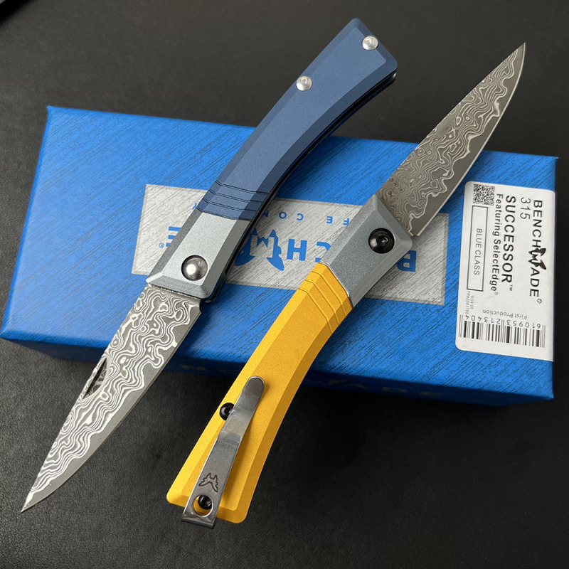 BM 315 Successor Slipjoint Folding Knife 2.56" Damascus Satin Drop Point Blade, T6-6061 Aluminum Handles