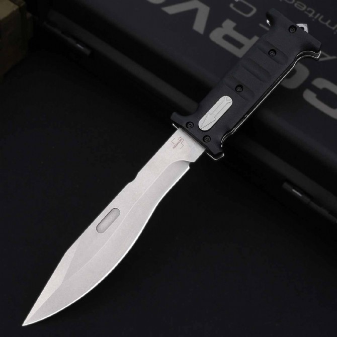 Boker Plus Extension Knife, D2 Stonewashed Variable Length Recurve Blade, TPE Handles, Kydex Sheath
