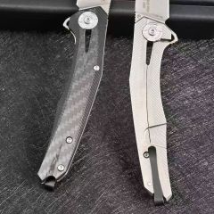 ZT 0707 Flipper Knife 3.5" CPM-20CV Drop Point Blade, 3D Carbon Fiber and Titanium Handles