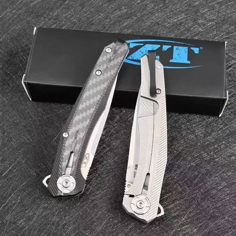 ZT 0707 Flipper Knife 3.5" CPM-20CV Drop Point Blade, 3D Carbon Fiber and Titanium Handles