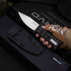 Boker Plus Extension Knife, D2 Stonewashed Variable Length Recurve Blade, TPE Handles, Kydex Sheath
