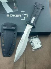 Boker Plus Extension Knife, D2 Stonewashed Variable Length Recurve Blade, G10 Handles, Kydex Sheath