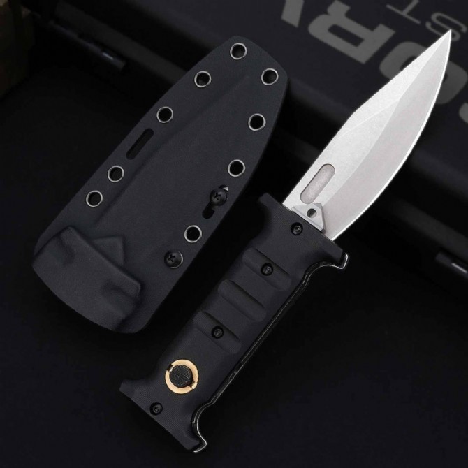 Boker Plus Extension Knife, D2 Stonewashed Variable Length Recurve Blade, TPE Handles, Kydex Sheath
