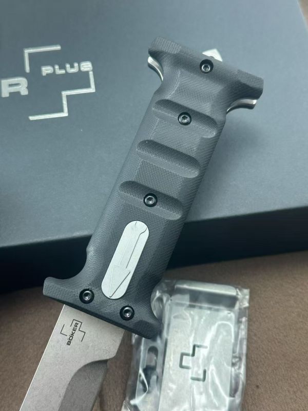 Boker Plus Extension Knife, D2 Stonewashed Variable Length Recurve Blade, G10 Handles, Kydex Sheath