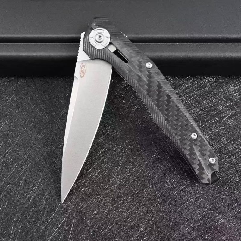 ZT 0707 Flipper Knife 3.5" CPM-20CV Drop Point Blade, 3D Carbon Fiber and Titanium Handles