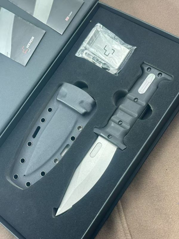 Boker Plus Extension Knife, D2 Stonewashed Variable Length Recurve Blade, G10 Handles, Kydex Sheath