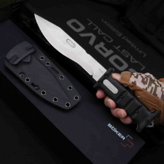 Boker Plus Extension Knife, D2 Stonewashed Variable Length Recurve Blade, TPE Handles, Kydex Sheath