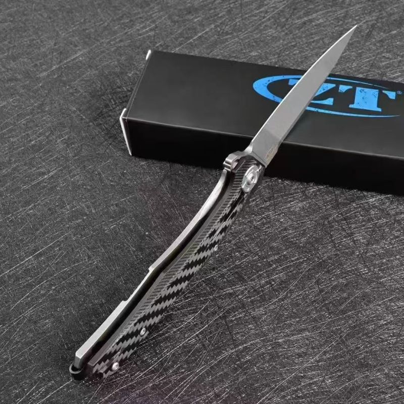 ZT 0707 Flipper Knife 3.5" CPM-20CV Drop Point Blade, 3D Carbon Fiber and Titanium Handles