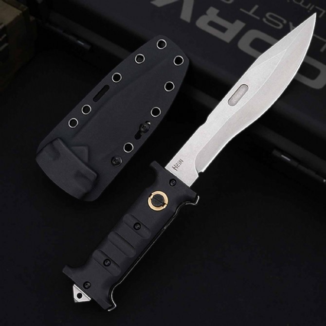 Boker Plus Extension Knife, D2 Stonewashed Variable Length Recurve Blade, TPE Handles, Kydex Sheath