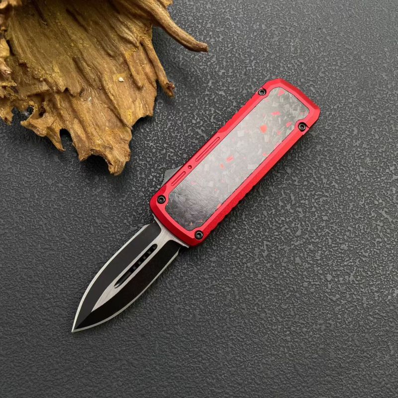 MT Exocet OTF Clip AUTO Knife 2.17" Black 8Cr14mov Double Edge Blade, Zinc Alloy+Carbon Fiber Handles