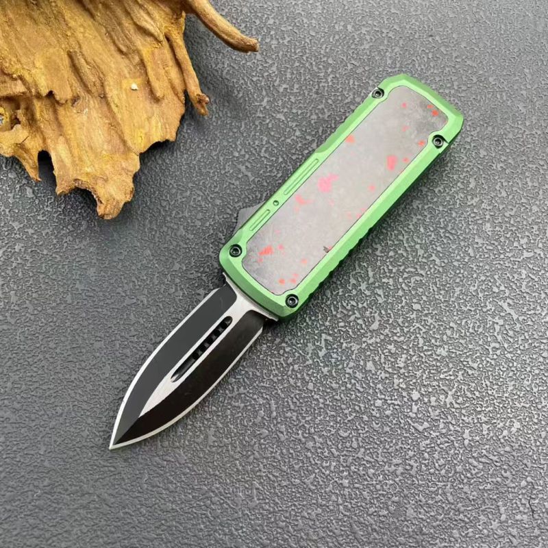 MT Exocet OTF Clip AUTO Knife 2.17" Black 8Cr14mov Double Edge Blade, Zinc Alloy+Carbon Fiber Handles