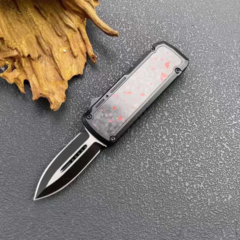 MT Exocet OTF Clip AUTO Knife 2.17" Black 8Cr14mov Double Edge Blade, Zinc Alloy+Carbon Fiber Handles