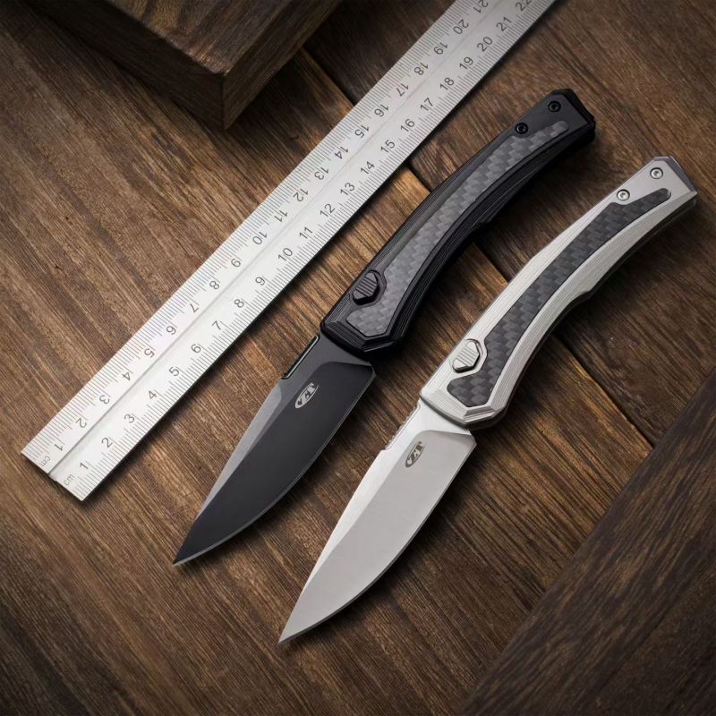 ZT 0556 AUTO Folding Knife 3.35" CPM-MagnaCut Two-Tone Drop Point Blade, Titanium Handles with Carbon Fiber Inlays