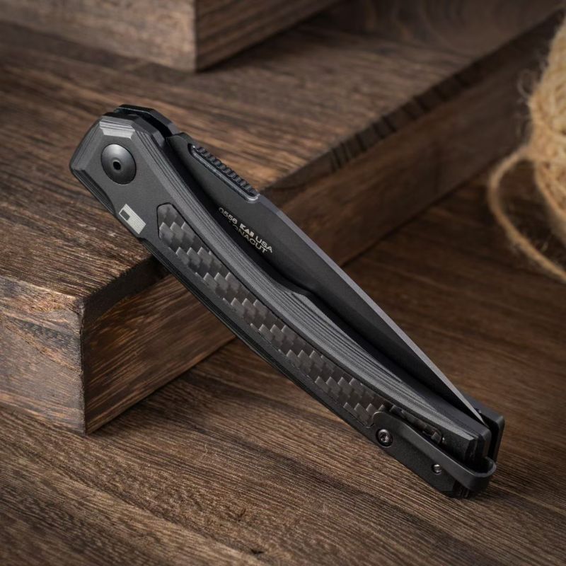 ZT 0556 AUTO Folding Knife 3.35" CPM-MagnaCut Two-Tone Drop Point Blade, Titanium Handles with Carbon Fiber Inlays