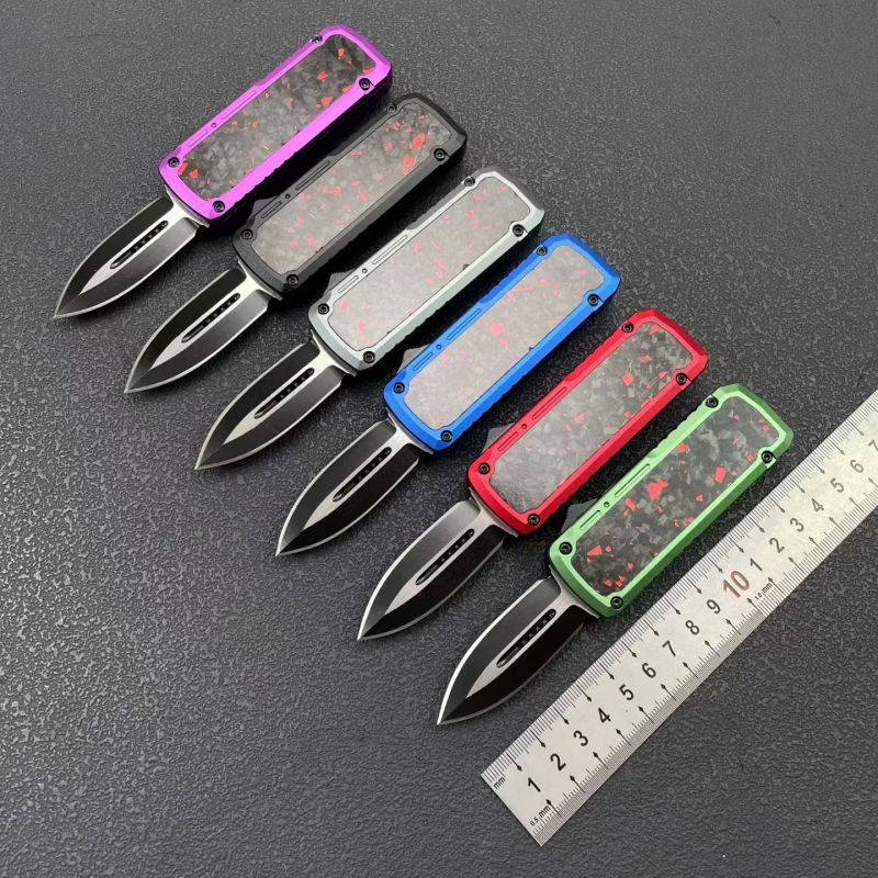 MT Exocet OTF Clip AUTO Knife 2.17" Black 8Cr14mov Double Edge Blade, Zinc Alloy+Carbon Fiber Handles