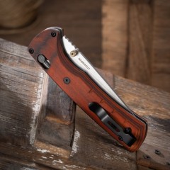 BM 15090 Hunt Bugout Axis Folding 3.46" Magnacut Clip Point Blade, G10/Dymondwood Handles