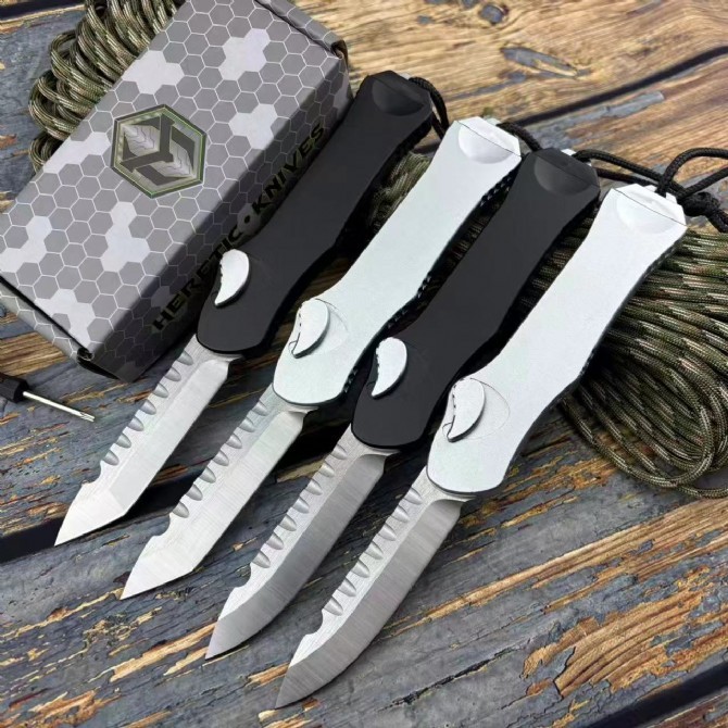 Heretic Knives V3 Bounty hunter OTF AUTO 3.46" M390 Stonewashed Blade, Aviation Aluminum Handles