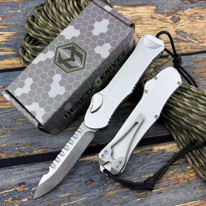 Heretic Knives V3 Bounty hunter OTF AUTO 3.46" M390 Stonewashed Blade, Aviation Aluminum Handles