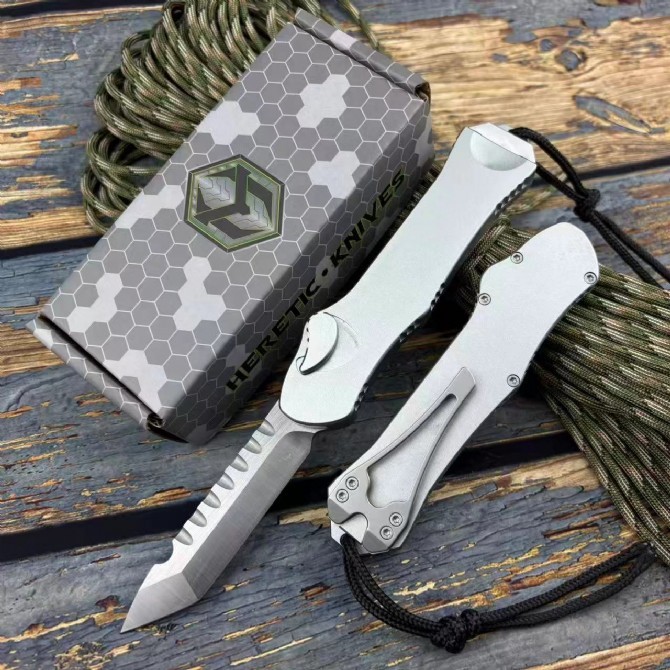 Heretic Knives V3 Bounty hunter OTF AUTO 3.46" M390 Stonewashed Blade, Aviation Aluminum Handles