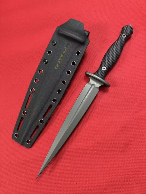 Acta Non Verba M500 Anthropoid Fixed Blade Fighting Knife 8.23" Elmax Double Edge Dagger, Flax Handles - ANVM500-001