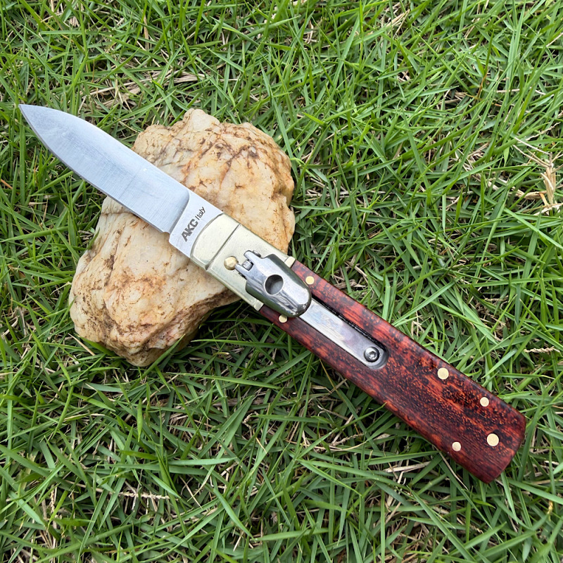 Classical Italy AKC Leverletto By Bill DeShivs OTF AUTO Knife 3.54'' D2 Blade, Copper +Snake Patterned wood Handles