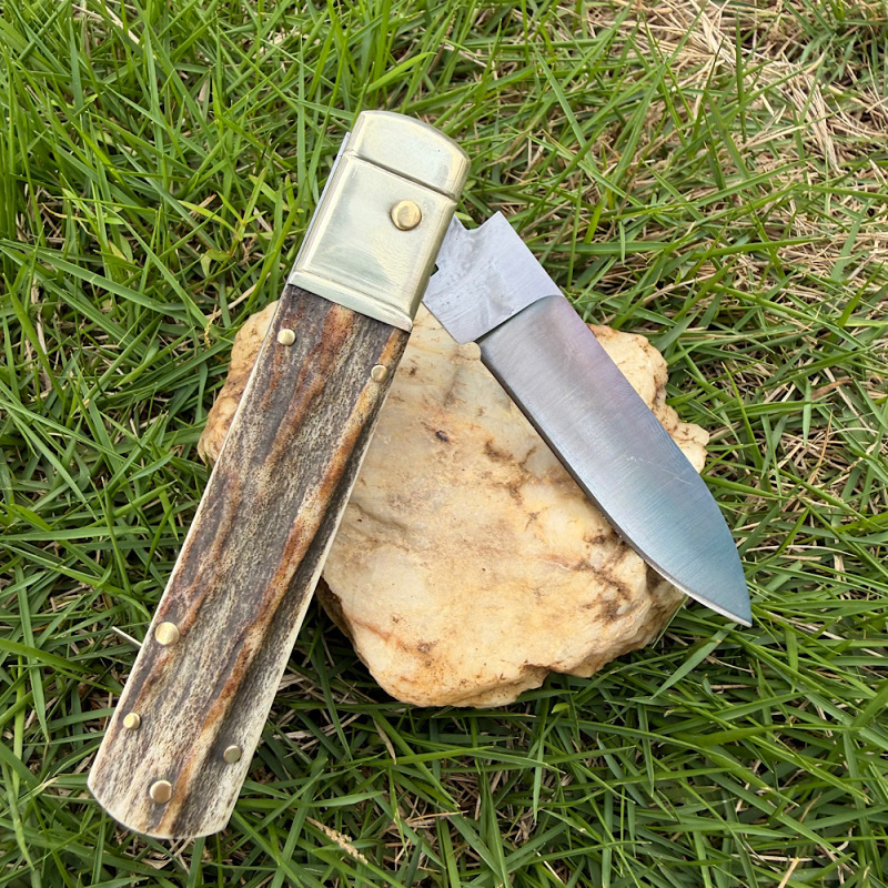 Classical Italy AKC Leverletto By Bill DeShivs OTF AUTO Knife 3.54'' D2 Blade, Natural Antlers Handles