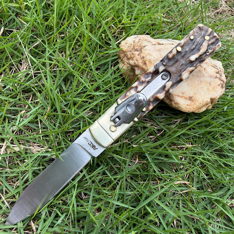Classical Italy AKC Leverletto By Bill DeShivs OTF AUTO Knife 3.54'' D2 Blade, Natural Antlers Handles