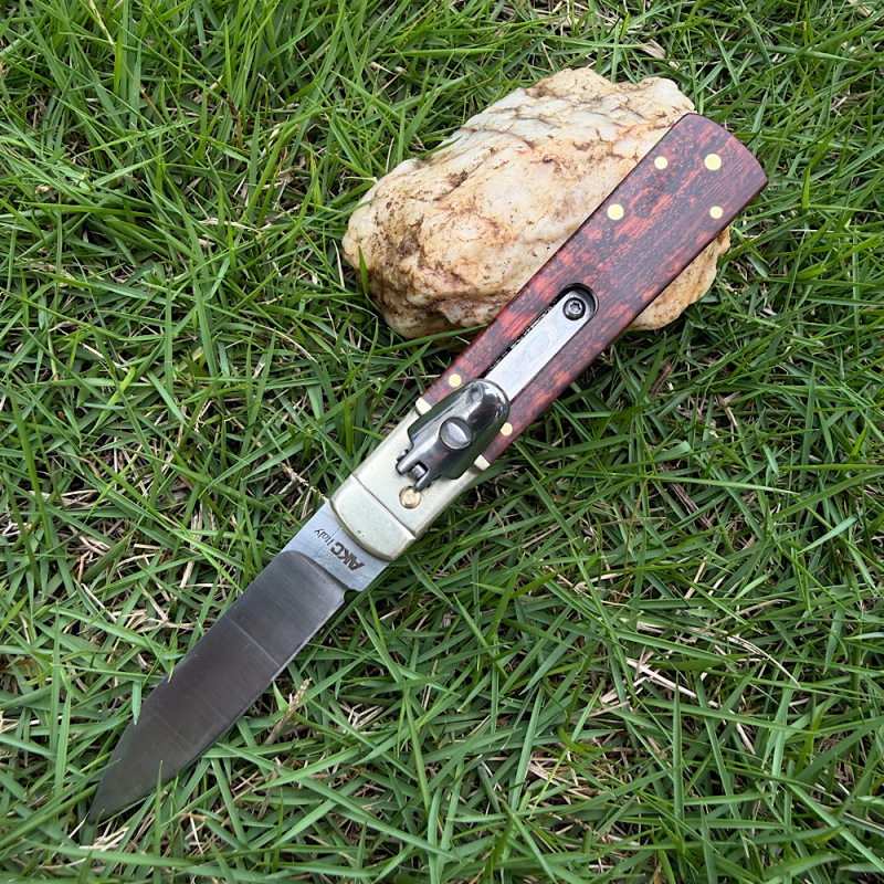 Classical Italy AKC Leverletto By Bill DeShivs OTF AUTO Knife 3.54'' D2 Blade, Copper +Snake Patterned wood Handles