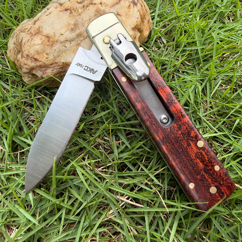 Classical Italy AKC Leverletto By Bill DeShivs OTF AUTO Knife 3.54'' D2 Blade, Copper +Snake Patterned wood Handles